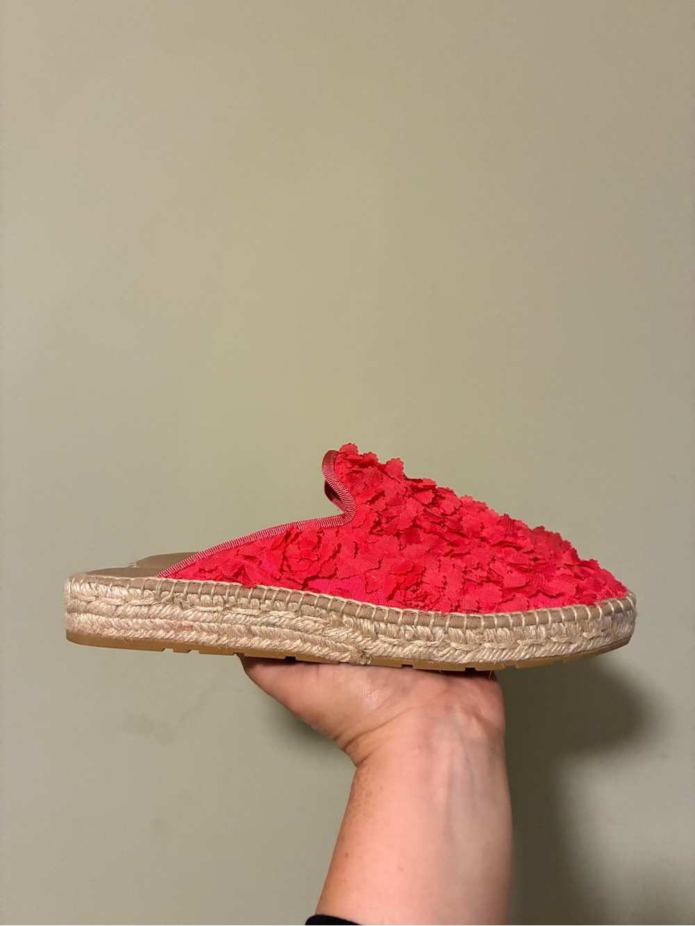 Anthropologie Red Floral Espadrille Mule